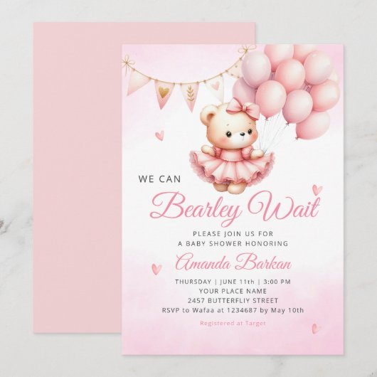 We kunnen wachten tot Teddy Bear Girl Baby shower Kaart (Voorkant / Achterkant)
