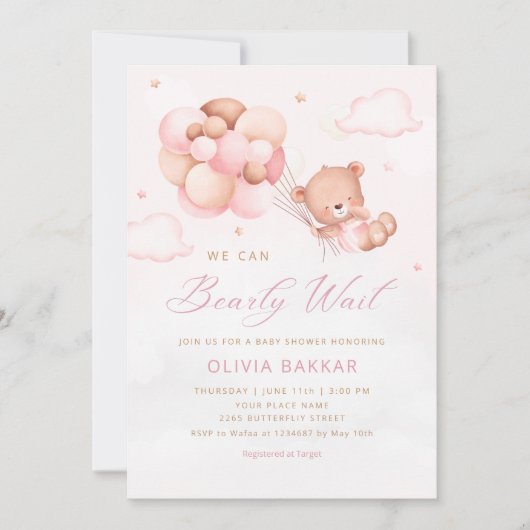 We kunnen wachten tot Teddy Bear Girl Baby shower Kaart (Voorkant)