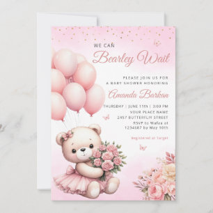 We kunnen wachten tot Teddy Bear Girl Baby shower Kaart