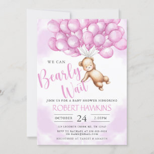 We kunnen wachten tot Teddy Bear Girl Baby shower Kaart