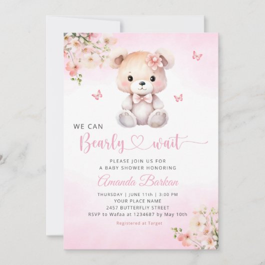 We kunnen wachten tot Teddy Bear Girl Baby shower Kaart (Voorkant)