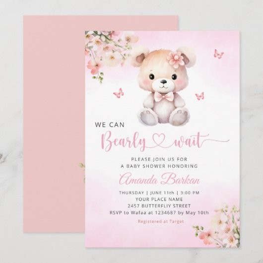 We kunnen wachten tot Teddy Bear Girl Baby shower Kaart (Voorkant / Achterkant)