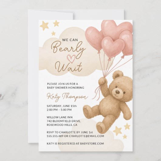 We kunnen wachten tot Teddy Bear Girl Baby shower Kaart (Voorkant)