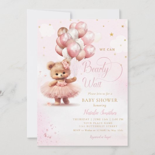 We kunnen wachten tot Teddy Bear Girl Baby shower Kaart (Voorkant)