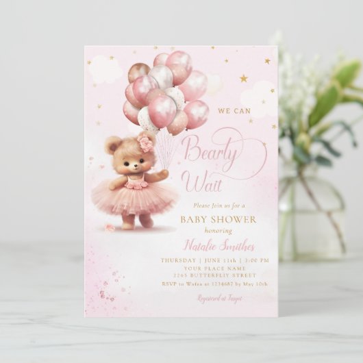 We kunnen wachten tot Teddy Bear Girl Baby shower Kaart (Staand voorkant)