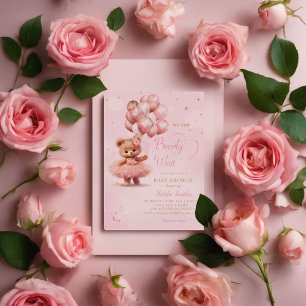 We kunnen wachten tot Teddy Bear Girl Baby shower Kaart