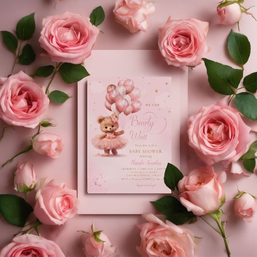 We kunnen wachten tot Teddy Bear Girl Baby shower Kaart