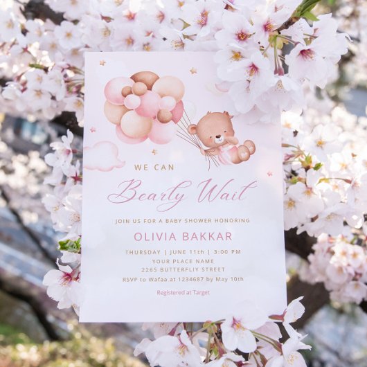 We kunnen wachten tot Teddy Bear Girl Baby shower Kaart