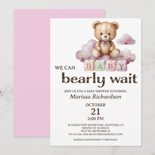 We kunnen wachten tot Teddy Bear Girl Baby shower Kaart
