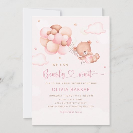 We kunnen wachten tot Teddy Bear Girl Baby shower Kaart (Voorkant)