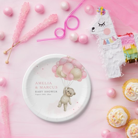 We kunnen wachten tot Teddy Bear Girl Baby shower Papieren Bordje (Feest)