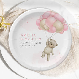We kunnen wachten tot Teddy Bear Girl Baby shower Papieren Bordje