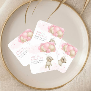 We kunnen wachten tot Teddy Bear Girl Baby shower Vierkante Sticker