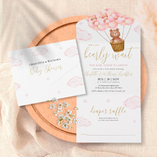We kunnen wachten tot Teddy Bear Pink Baby shower All In One Uitnodiging