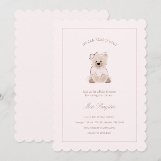 We kunnen wachten tot Teddy Bear Pink Baby shower Kaart (Voorkant / Achterkant)