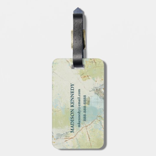 We kwamen, zagen, we hielden van citaat en kaart bagagelabel (Achterkant verticaal)