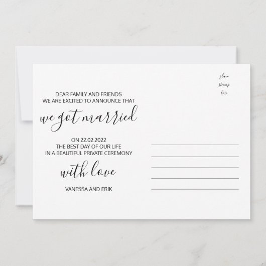 We liepen op het strand, foto getrouwd bruiloft aankondiging (Achterkant)