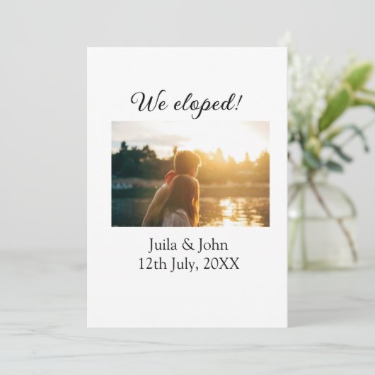 We liepen samen weg, naam stad, datum net getrouwd aankondiging (Staand voorkant)