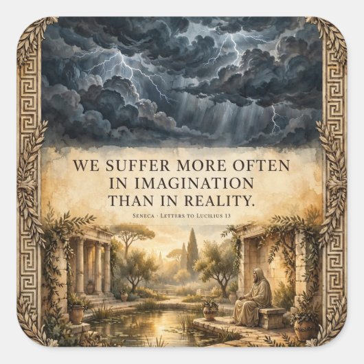 We Lijden Vaker in de Verbeelding Seneca Sticker (Voorkant)