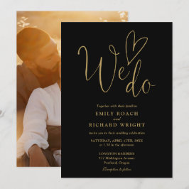 We Love Heart Photo Zwart En Gouden Trouw Kaart