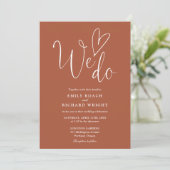 We Love Heart QR Code Terracotta Huwelijk Kaart (Staand voorkant)