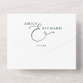 We Love Heart Script Groene Smaragd Trouwdag All In One Uitnodiging (Achterkant)
