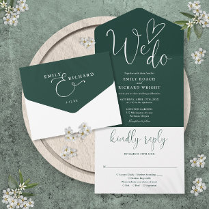 We Love Heart Script Groene Smaragd Trouwring All In One Uitnodiging