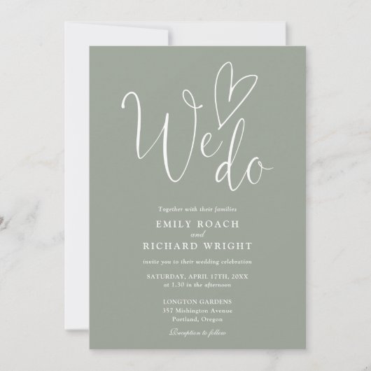 We Love Heart Script Sage Groene Trouwdag Kaart (Voorkant)