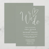 We Love Heart Script Sage Groene Trouwdag Kaart (Voorkant / Achterkant)