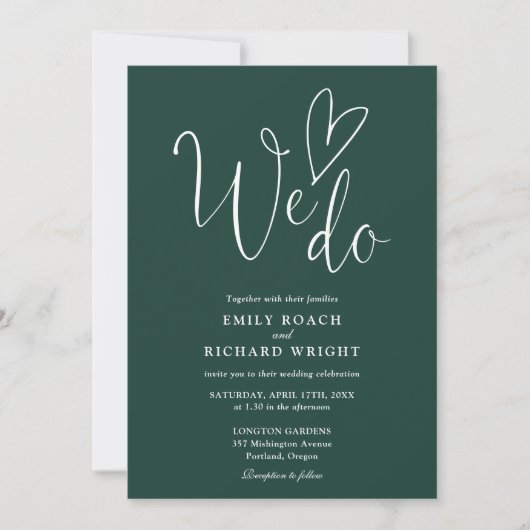 We Love Heart Script Smaragdgroene Trouwdag Kaart (Voorkant)