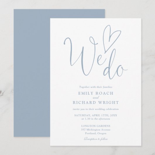 We Love Heart Script Stofblauw Trouwen Kaart (Voorkant / Achterkant)
