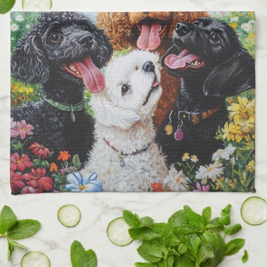 We Love Our Poodles Kitchen Towel Theedoek (Gevouwen)