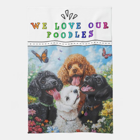 We Love Our Poodles Kitchen Towel Theedoek (Verticaal)