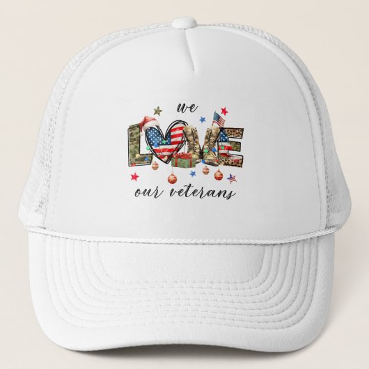 We Love Our Veterans Christmas | Festive Patriotic Trucker Pet (Voorkant)