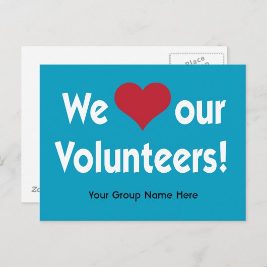 We Love Our Volunteers met Hart en Groepsnaam Briefkaart (Voorkant / Achterkant)