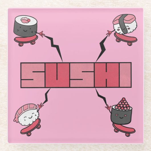 We Love Sushi - Sushi Love - ASL ILY Obsession Glazen Onderzetter (Voorkant)