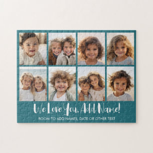 We Love You - 8 Foto Collage - Diep Tealblauw Legpuzzel