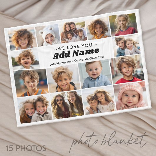 We Love You - Aangepaste naam - 15 foto collage Fleece Deken