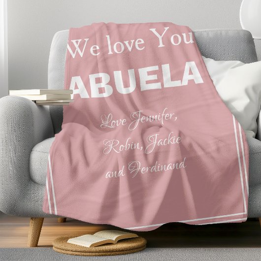 "We Love You ABUELA" Gepersonaliseerd Zacht Roze Fleece Deken