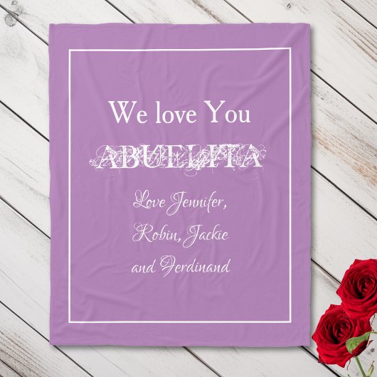 "We Love You ABUELITA" Aangepaste namen Mauve Fleece Deken