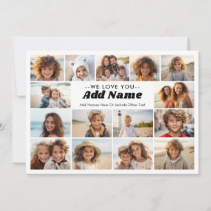 We Love You Add Name - 15 foto collage wit Feestdagenkaart