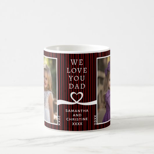 We Love You Dad 2 Photo Custom Stripe Modern P203 Koffiemok (Center)