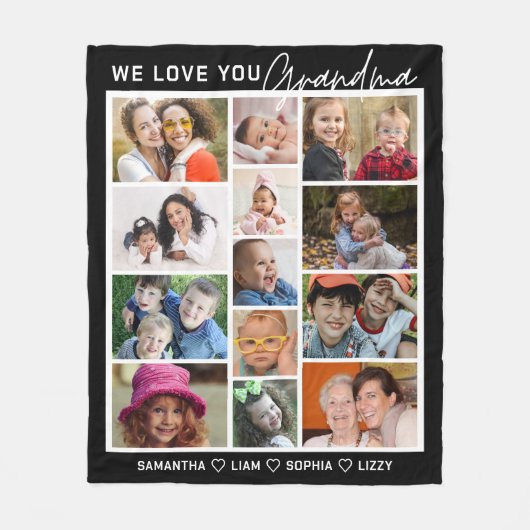 We Love You Grandma 13 Photo Collage Black Fleece Deken (Voorkant)