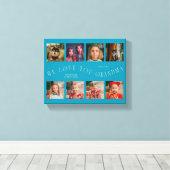 We Love You Grandma | 8 Photo Grid Aqua Peach Canvas Afdruk (Insitu (Houten vloer))