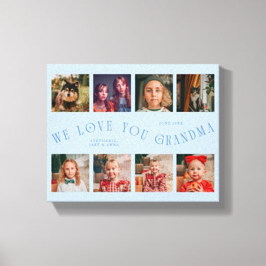 We Love You Grandma | 8 Photo Grid Icy Blue Canvas Afdruk (Voorkant)