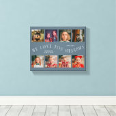 We Love You Grandma | 8 Photo Grid Slate Blue Canvas Afdruk (Insitu (Houten vloer))