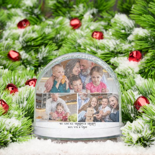 We Love You Grandma & Grandpa–4 Foto gepersonalise Sneeuwbol (Kerstmis)