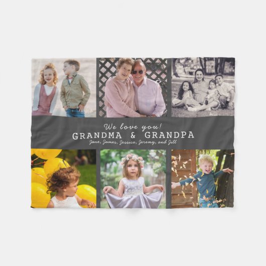 We Love You Grandma & Grandpa 6 Foto Donkergrijs Fleece Deken (Voorkant (Horizontaal))