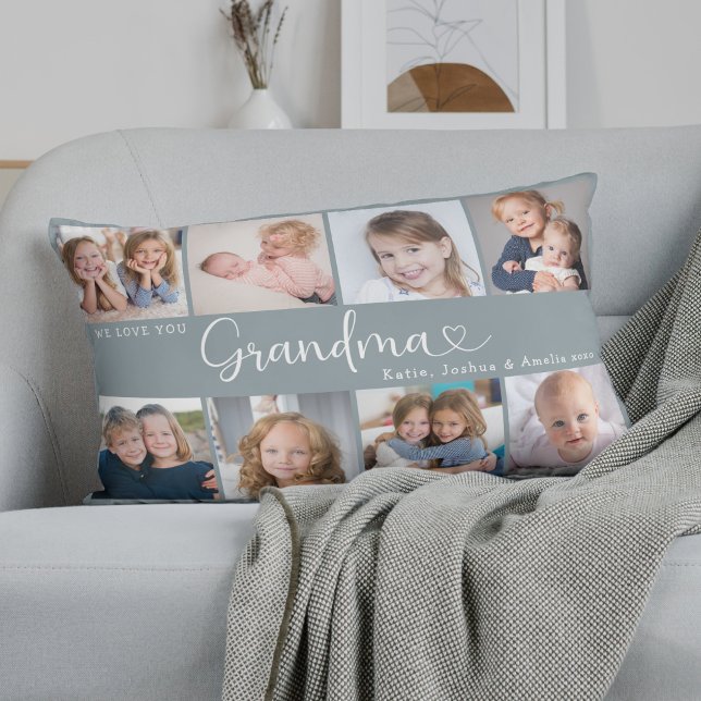 We Love You Grandma Photo Collage Heart Script Kussen (Creator heeft geüpload)