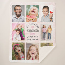 We Love You Grandma Photo Collage (Pink Bkg) Sherpa Deken